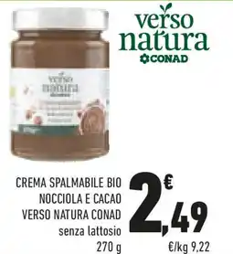 Conad Verso natura conad crema spalmabile bio nocciola e cacao offerta