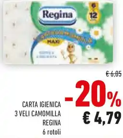 Conad Regina carta igienica 3 veli camomilla offerta