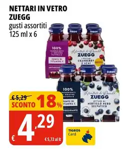 Tigros Nettari in vetro ZUEGG gusti assortiti offerta
