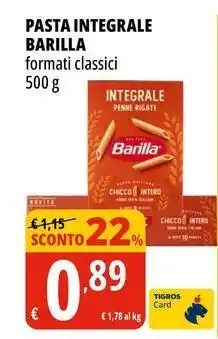 Tigros Pasta integrale BARILLA offerta