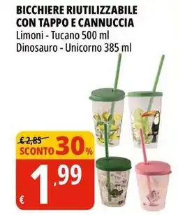 Bicchiere riutilizzabile con tappo e cannuccia limoni - tucano