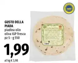 Famila Gusto della piada piadina olio oliva igp fresca offerta