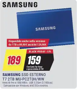 Trony SAMSUNG SSD ESTERNO T7 2TB MU-PC2T0H/WW offerta