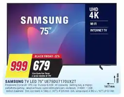 Trony SAMSUNG TV LED 75" UE75DU7170UXZT offerta