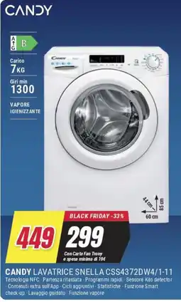 Trony CANDY LAVATRICE SNELLA CSS4372DW4/1-11 offerta
