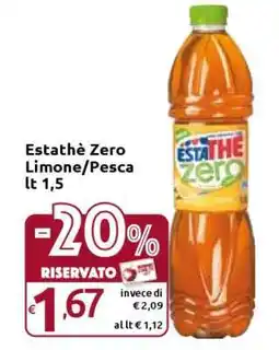 Carrefour Estathè Zero Limone/Pesca lt 1,5 offerta