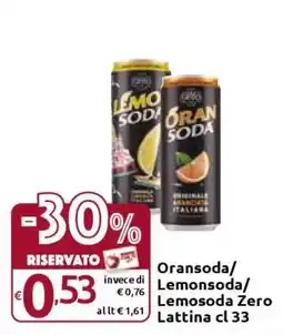Carrefour Oransoda/Lemonsoda/Lemosoda Zero Lattina cl 33 offerta