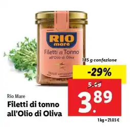 Lidl RIO MARE Filetti di Tonno all’olio di oliva offerta