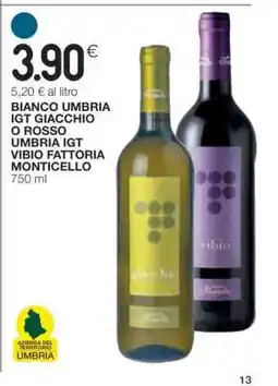 Coop Bianco Umbria IGT Giacchio o Rosso Umbria IGT Vibio Fattoria Monticello offerta