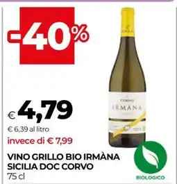 Coop VINO GRILLO BIO IRMÀNA SICILIA DOC CORVO offerta