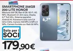 Coop SMARTPHONE 256GB 200 LITE HONOR offerta