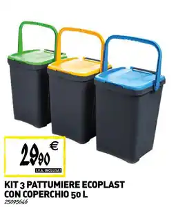 Tecnomat Kit 3 pattumiere ecoplast con coperchio offerta