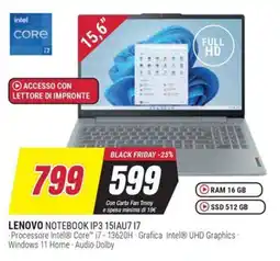 Trony LENOVO NOTEBOOK IP3 15IAU7 I7 offerta