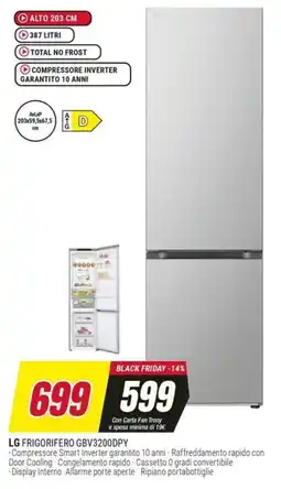 Trony LG FRIGORIFERO GBV3200DPY offerta