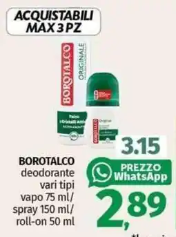 Pam BOROTALCO deodorante vari tipi vapo/spray/roll-on offerta