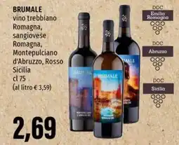 Emi Supermercati BRUMALE vino trebbiano Romagna, sangiovese Romagna, Montepulciano d'Abruzzo, Rosso Sicilia offerta