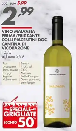Italmark Vino malvasia ferma/frizzante colli piacentini doc cantina di vicobarone offerta