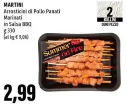 Emi Supermercati MARTINI Arrosticini di Pollo Panati Marinati in Salsa BBQ offerta
