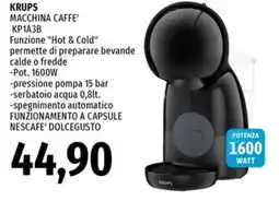 Emi Supermercati KRUPS MACCHINA CAFFE' KP1A3B offerta