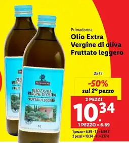 Lidl Primadonna Olio Extra Vergine di oliva Fruttato leggero offerta