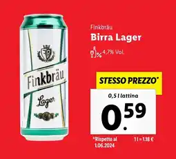 Lidl Finkbrau Birra Lager offerta