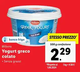 Lidl Milbona Yogurt greco colato offerta