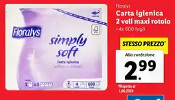 Lidl Floralys Carta igienica 2 veli maxi rotolo offerta