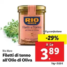 Lidl Rio Mare Filetti di tonno all'Olio di Oliva offerta