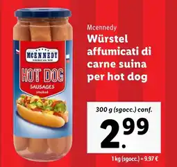 Lidl Mcennedy Würstel affumicati di carne suina per hot dog offerta