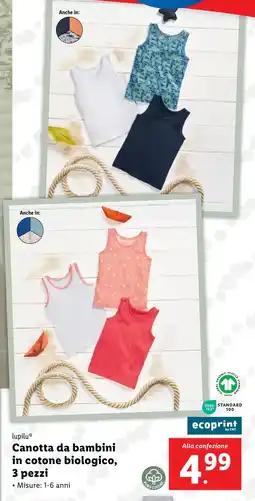 Lidl lupilu Canotta da bambini in cotone biologico offerta