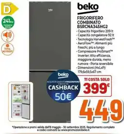 Expert beko FRIGORIFERO COMBINATO B5RCNA345HG2 offerta