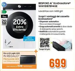 Expert SAMSUNG BESPOKE AI EcoDosatore WW11DB7B94GE offerta