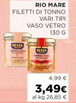 Coop Rio mare filetti di tonno vari tipi vaso vetro offerta