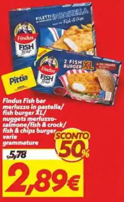 Iper Super Conveniente Findus Fish bar merluzzo in pastella/ fish burger XL/ nuggets merluzzo- salmone/fish & crock/ fish & chips burger offerta