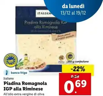 Lidl Piadina romagnola igp alla riminese all'olio extra vergine di oliva offerta