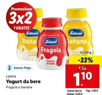 Lidl Latteria - yogurt da bere alla fragola 200 g(ml) offerta