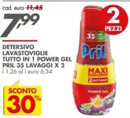Italmark Detersivo lavastoviglie tutto in 1 power gel PRIL 35 lavaggi x 2 offerta