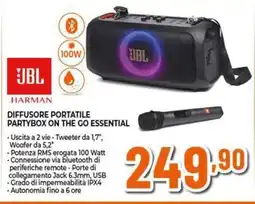 Expert JBL HARMAN diffusore portatile partybox on the go essential offerta