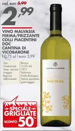 Italmark Vino malvasia ferma/frizzante colli piacentini doc CANTINA DI VICOBARONE offerta