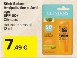 Carrefour Stick Solare Antipollution e Anti-age SPF 50+ Clinians offerta