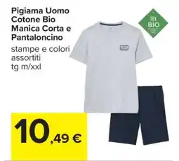 Carrefour Pigiama Uomo Cotone Bio Manica Corta e Pantaloncino offerta