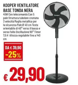 A&O Kooper ventilatore base tonda nera offerta