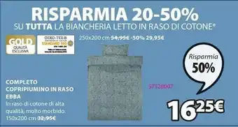 JYSK Completo copripiumino ebba raso 155x220cm offerta