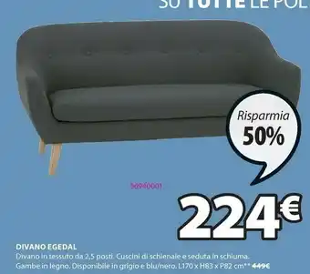 JYSK Divano egedal 2,5 posti grigio offerta