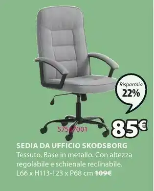 JYSK Sedia da ufficio skodsborg grigio offerta