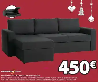 JYSK Divano letto con chaise lounge mariager grigio scuro offerta