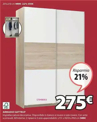 JYSK Armadio sattrup 151x219 bianco/ rovere offerta