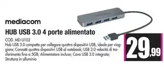 Wellcome Hub usb 3.0 4 porte alimentato md-u102 offerta