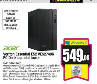 Wellcome Veriton ves2740g i3-10100 mini tower intel® core™ i3 di decima generazione 4 gb ddr4-sdram 256 gb ssd endless os pc nero offerta