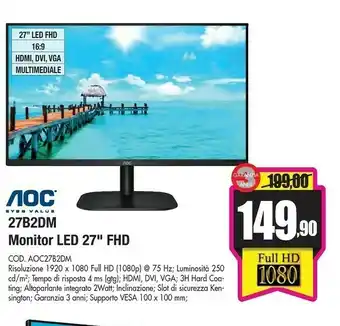Wellcome 27b2dm monitor led 27 fhd offerta